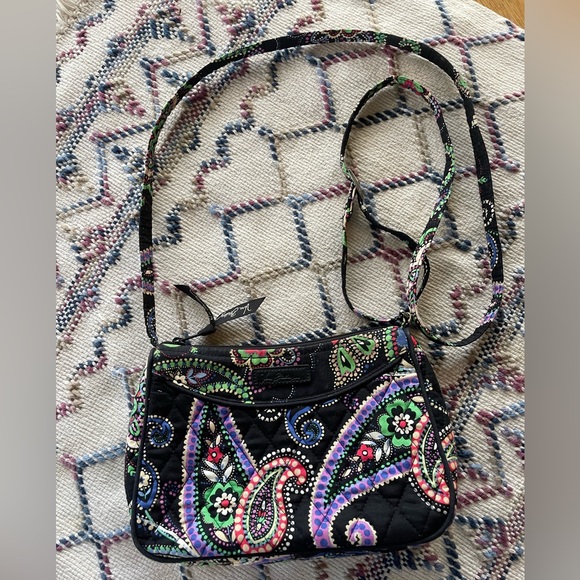 Vera Bradley Quilted Strapped Purse Fall Colourful Clean Black Zippered Paisley - Picture 2 of 8